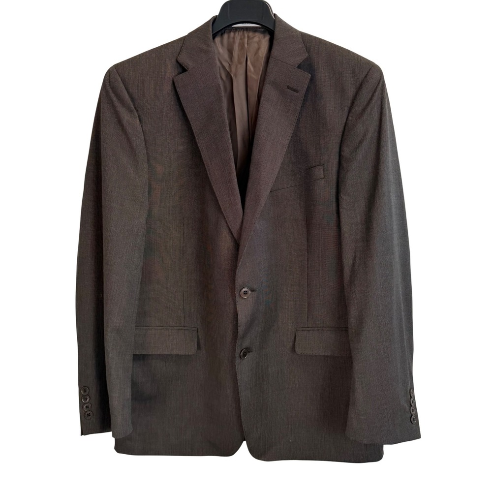 Murano Collezione Mens 46R Brown Pinstripe Two Button Wool Blazer Sport Coat